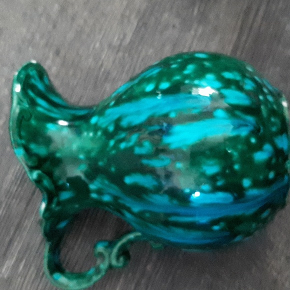 Hand Made Small Dripped Glaze Green Pitcher Vase - Picture 2 of 8